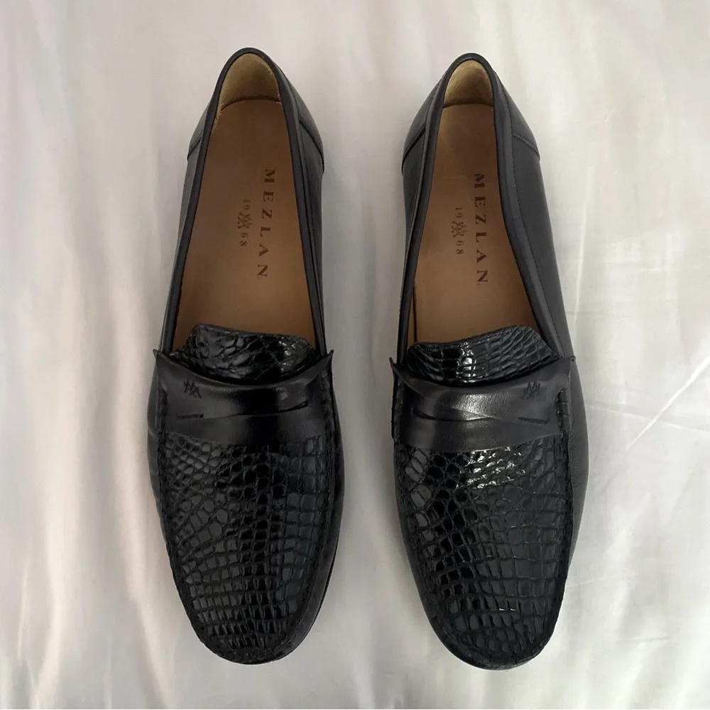 Mezlan Genuine Crocodile Black Leather Loafers Mens Dress Shoe Luxury - Picture 2 of 15